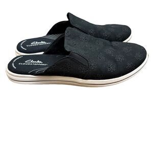 Clarks Breeze Shore Black Floral Womens 9.5 Slip On Cloudsteppers